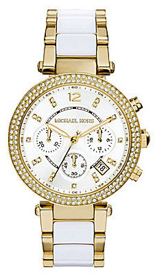 Michael Kors Parker Gold & White Chronograph Watch