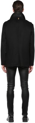 Mackage Carlo-F4 Classic Black Wool Peacoat With Leather Trim