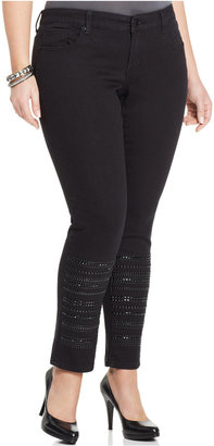 7 For All Mankind Seven7 Jeans Plus Size Studded Skinny Jeans, Black Rinse Wash