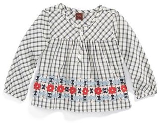 Tea Collection 'Global' Embroidered Plaid Cotton Top (Baby Girls)
