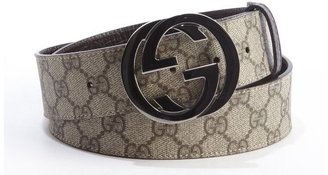Gucci brown logo embossed rubberized leather GG buckle belt