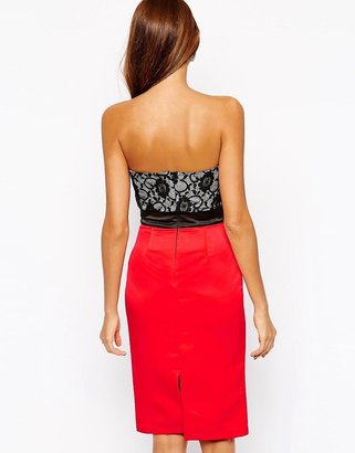 Elise Ryan Lace Top Midi Pencil Dress With Contrast Skirt