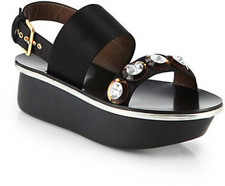 Marni Jeweled Satin Platform Sandals