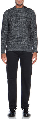 Belstaff Waffle Knit Cotton-Blend Sweater with Leather Detail in Black