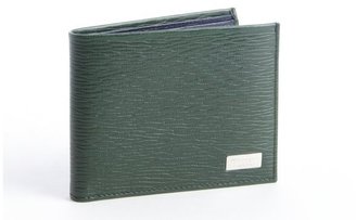 Ferragamo green textured leather logo imprinted bi-fold wallet