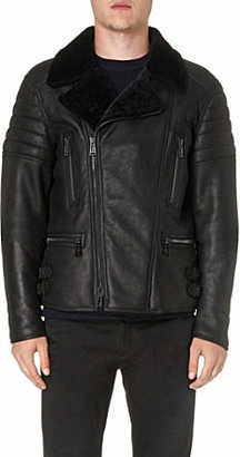 Belstaff Shearling-collar leather biker jacket