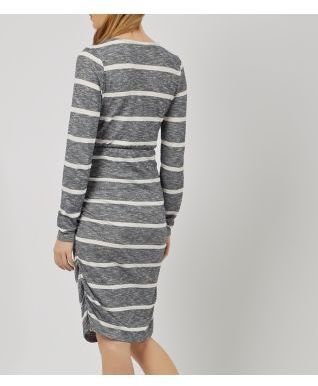 Mama Licious Mamalicious Grey Stripe Print V Neck Midi Dress