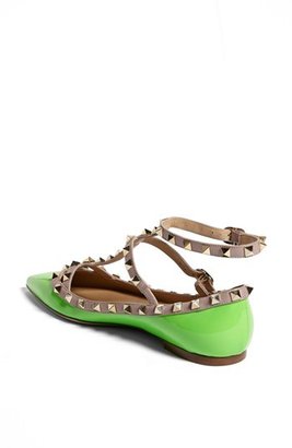 Valentino 'Rockstud' Double Ankle Strap Ballet Flat