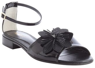 Fendi black leather flower detail anklestrap sandals