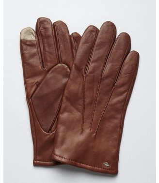 Joseph Abboud dark brown leather and cashmere lined 'Touch technology' gloves