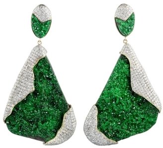Kara Ross Petra One-of-a-Kind Earrings in Uvarovite and Pave Diamonds