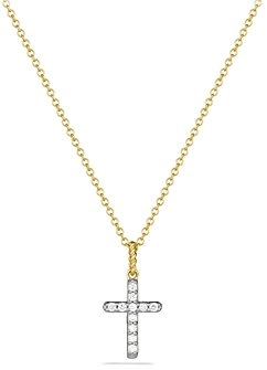 David Yurman Cable Collectibles Cross with Diamonds in Gold on Chain