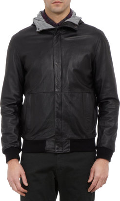Barneys New York Perforated Leather Hooded Jacket
