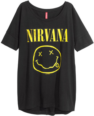 H&M Oversized T-shirt - Black/Nirvana - Ladies