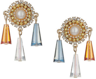 Topshop Freedom at 100% metal. Gold look circular earrings with glass rhinestones round the edge and three shard drops hanging from the bottom, length 4cm.