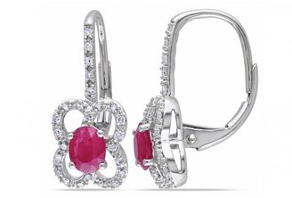 Ice 1/5 CT Diamond TW and 7/8 CT TGW Ruby 10K White Gold LeverBack Earrings