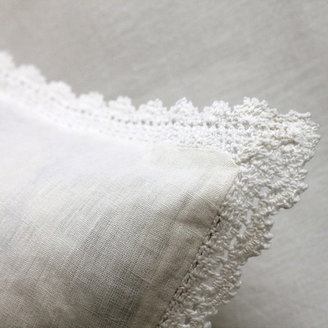 Pom Pom at Home Bedding Prague Linen Pillow Sham White with Antique Lace
