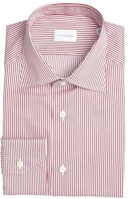 Ermenegildo Zegna burgundy and white striped cotton point collar dress shirt