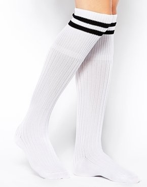 ASOS 2 Stripe Knee High Socks - White