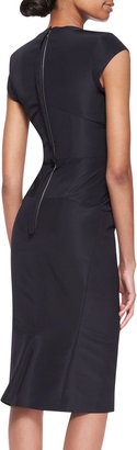 Zac Posen Cap-Sleeve Silk Faille Dress, Black