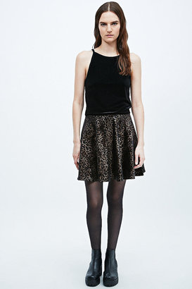 Pins & Needles Leopard Velvet Skater Skirt in Black