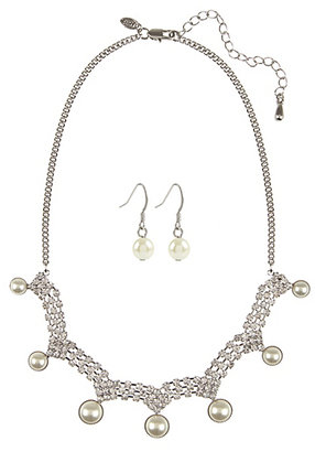 Marks and Spencer M&s Collection Pearl Effect Diamanté Ring Necklace & Earrings Set