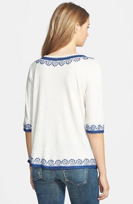 Lucky Brand 'Ethnic Trim' Embroidered Top