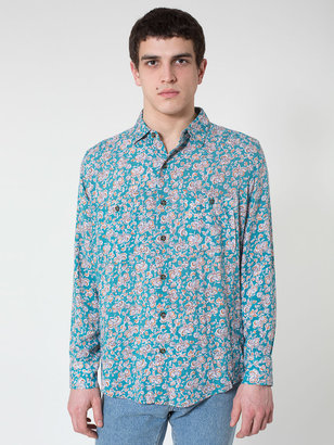 American Apparel Printed Rayon Long Sleeve Button-Up