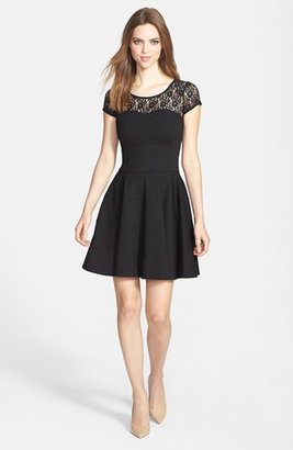 Nordstrom FELICITY & COCO Lace Yoke Fit & Flare Ponte Dress Exclusive) (Petite)