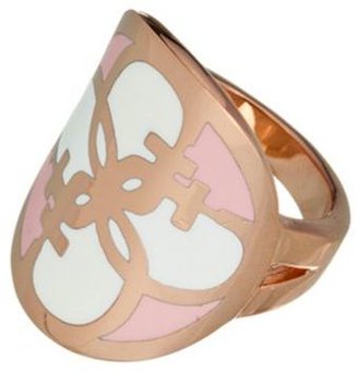 GUESS Rose gold and white disc ring M/L