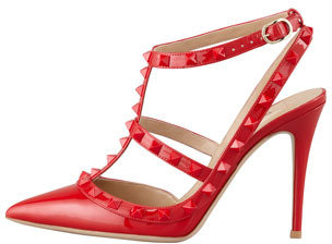 Valentino Rockstud Patent Slingback Sandal, Red