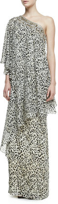 Notte by Marchesa 3135 Notte by Marchesa One-Shoulder Leopard-Print Caftan Gown