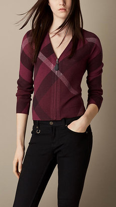 Burberry Check Wool Cashmere Cardigan