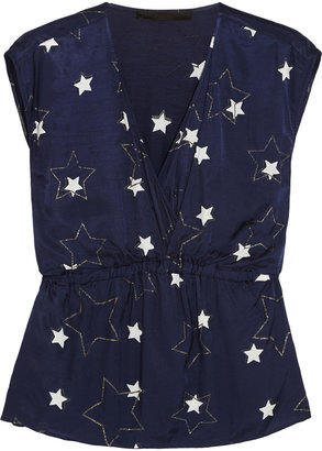 Karl Lagerfeld Paris Coco glittered star-print twill top