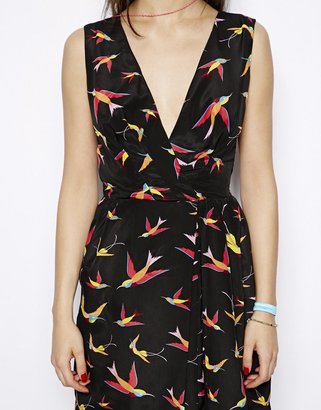 Max C London Wrap Front Dress in Bird Print