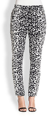 Thompson Leopard-Print Silk Track Pants