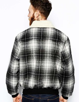 Reclaimed Vintage Checked Bomber Jacket with Fleece Collar