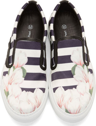 Mother of Pearl White & Navy Achilles Slip-On Sneakers