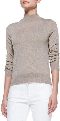 Theory Sallie Banded-Trim Lightweight Mock-Neck Sweater