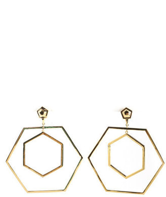 Eddie Borgo NIB Gold Tone Dimensional Paradox Hexagon Hoop Dangle Earrings $250
