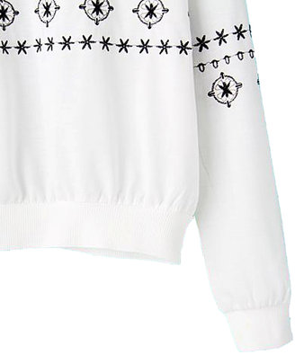 Choies White Embroidery Long Sleeve Sweatshirt