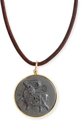 Syna Hematite Aries Zodiac Pendant Necklace on Leather Cord