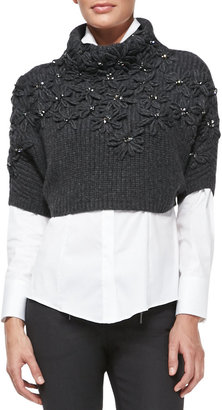 Brunello Cucinelli Flower-Embroidered Cropped Cashmere Sweater