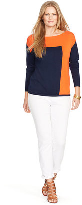 Lauren Ralph Lauren Plus Size Color-Blocked Boat-Neck Sweater