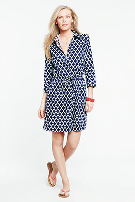 Lands' End Women's Cotton Lawn Geo Drawcord Shirtdress Cover-up