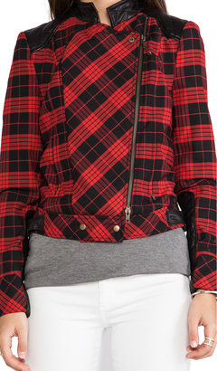 Tracy Reese Tartan Plaid Little Moto Jacket With Leather