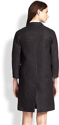 Carven Leather-Trimmed Woven Jacquard Coat
