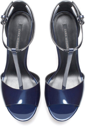 Zara 29489 High Heel Platform Synthetic Patent Leather Sandal
