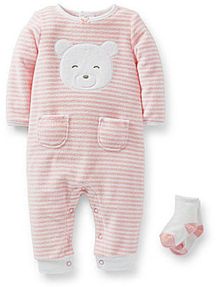 Carter's Carter ́s Newborn-9 Months Striped Terrycloth Coverall & Tipped Socks Set