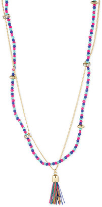 Rachel Roy 12k Gold-Plated Multi-Color Mixed Bead Tassel Pendant Necklace